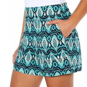 Wildfox Shorts NWT XL Lightweight Feathers Ikat Blue Summer Swim Beach Vacation